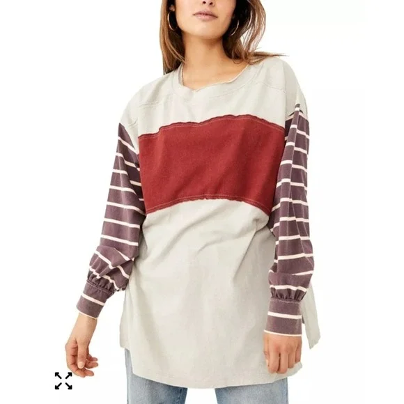 Free People We the Free Awesome Long Sleeved Shirt top Women's Medium oversized - Picture 8 of 8
